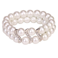 Bracelet Tribal Design Double Row Pearl White With Crystal Studs