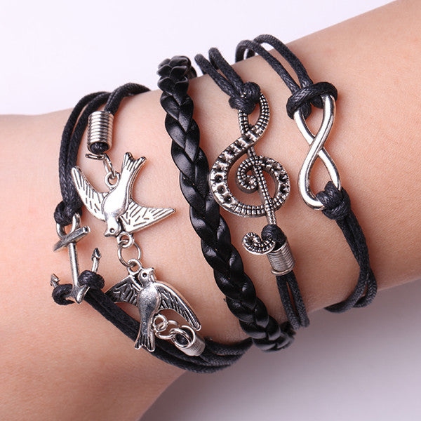 Rope Bracelet Black Love Birds Song Bracelet