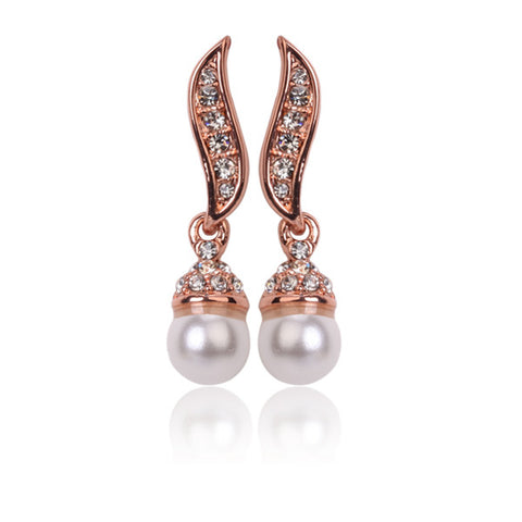 Bridal Dangle Golden Crystal & Pearl Earrings