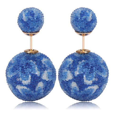 Italian Import Gum Tee Misses Style Tribal Double Bead Earrings - Micro Bead Blue Flower Design
