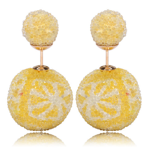 Italian Import Gum Tee Misses Style Tribal Double Bead Earrings - Micro Bead Yellow Flower Design