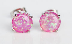 Beady Lucky Pink Opal Silver Earrings - 8 mm