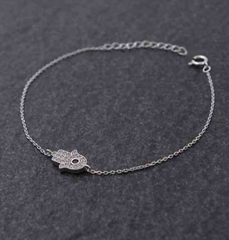 BEADY LUCKY HAMSA BRACELET - Silver Plated with Crystals