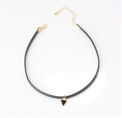 Luxury Leather Choker - Black with Triangle Pendant