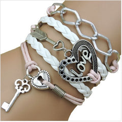 Rope Bracelet Pink and White Key to my Heart