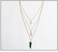 Beady Triple Layer Natural Quartz Necklace - Gold and Green