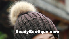 Tight Knitted Skull Pom Beanie - Brown