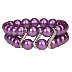 Bracelet Tribal Design Double Row Pearl Purple