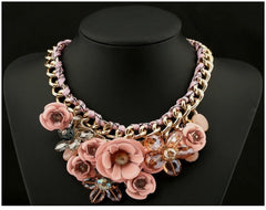 BEADY FLORAL CHOKER NECKLACE - PINK