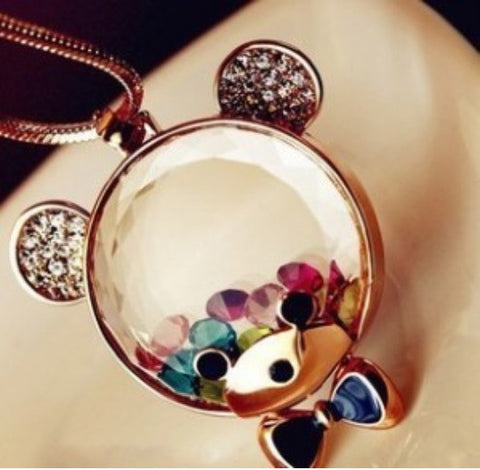 Tribal Collection Golden Teddy Bear Necklace Pendant With Floating Charms