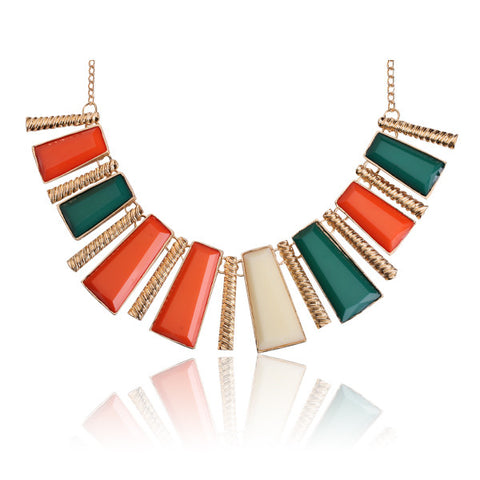 Tribal Collection Necklace Chunky Orange Green and Gold