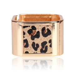 Beautiful Square Gold Bangle With Leopard Print Bracelet