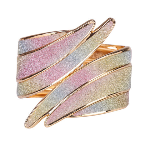 Beautiful Spiral Gold Bangle Bracelet with Multicolor Diamond Dust Look