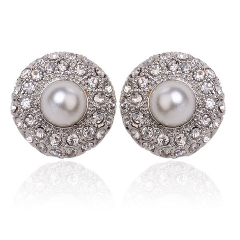 Bridal Silver Crystal & Centered Pearl Earrings