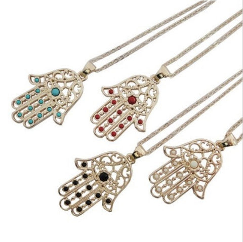 BEADY LUCKY HAMSA NECKLACE - GOLD w/ RED CHARM