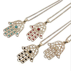 BEADY LUCKY HAMSA NECKLACE - GOLD w/ TURQUOISE CHARM