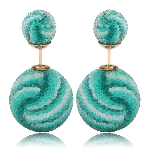 Italian Import Gum Tee Misses Style Tribal Double Bead Earrings - Micro Bead Aquamarine Waves Design