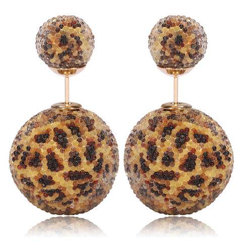 Italian Import Gum Tee Misses Style Tribal Double Bead Earrings - Micro Bead Leopard Print Design
