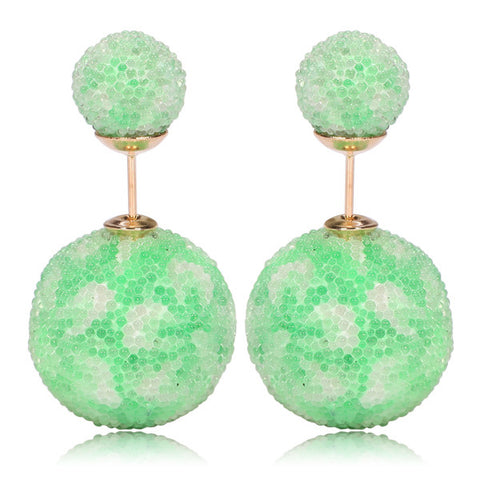 Italian Import Gum Tee Misses Style Tribal Double Bead Earrings - Micro Bead Light Green Flower Design