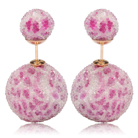 Italian Import Gum Tee Misses Style Tribal Double Bead Earrings - Micro Bead Pink Leopard Design