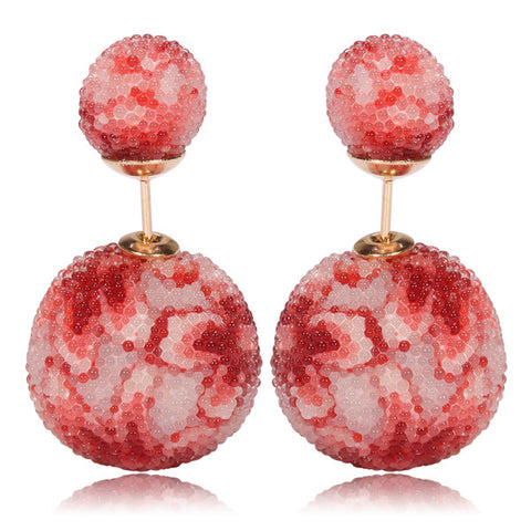 Italian Import Gum Tee Misses Style Tribal Double Bead Earrings - Micro Bead Red Flower Design