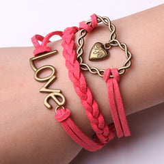 Rope Bracelet Pink Lovers with Fashion Heart