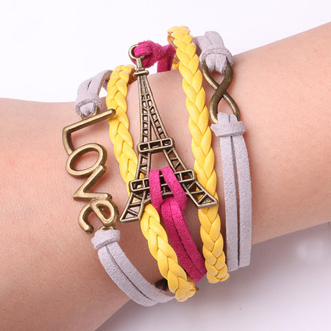 Rope Bracelet White and Yellow Love Eiffel Tower Inifinty and Beyond
