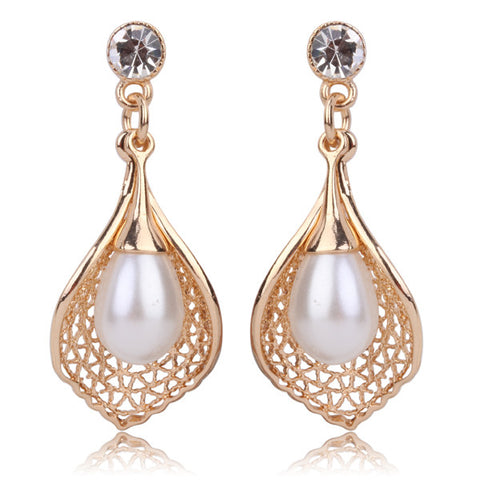 Bridal Dangle Golden Tulip and Pearl Chandelier Crystal