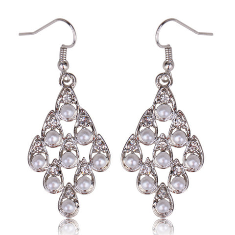 Bridal Dangle Silver "Its Raining Pearls" Fashion with Crystals