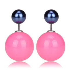 Gum Tee Misses Style Tribal Earrings - Jelly Baby Pink & Metallic Navy Blue