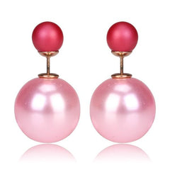 Gum Tee Misses Style Tribal Earrings - Metallic Baby Pink & Matte Raspberry Red