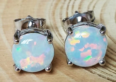 Beady Lucky White Opal Silver Earrings - 8 mm