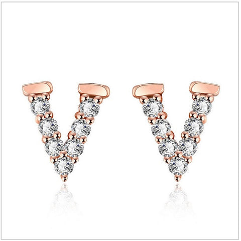 BeadyBoutique Crystal V Design Earrings - Rose Gold