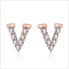 BeadyBoutique Crystal V Design Earrings - Rose Gold