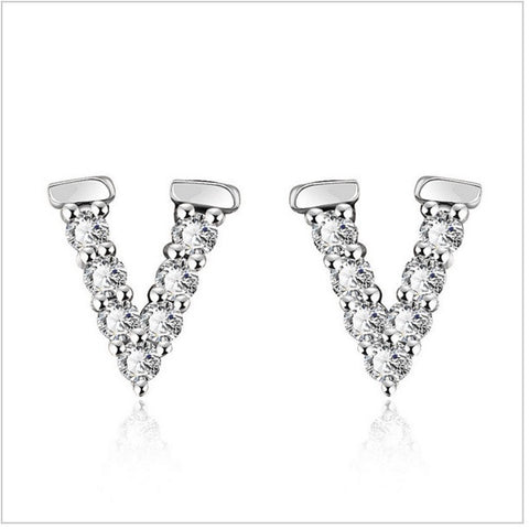 BeadyBoutique Crystal V Design Earrings - White Gold