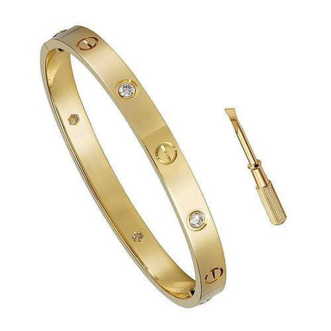 BeadyBoutique Lovers Bracelet Screw Yellow Gold with Crystals Crystals Size 6.5"