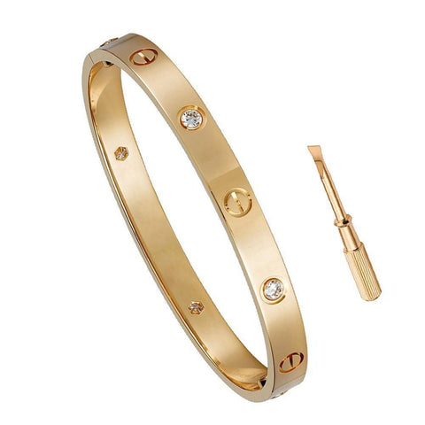 BeadyBoutique Love Bracelet Screw Rose Gold with Crystals Crystals Size 6.5" or 7.5"