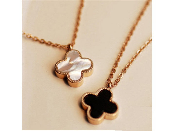 Limited Edition Reversible Black or White Clover on Gold Necklace – Beady  Boutique.com
