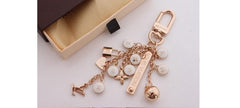 Beady LogoZ Design Bag Tag Keychain Gold & White Locks & Hearts
