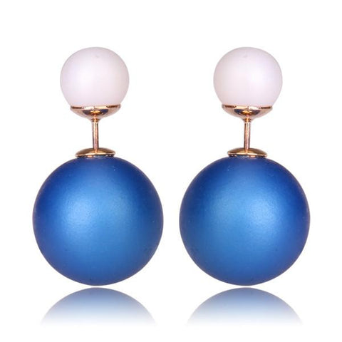 Gum Tee Misses Style Tribal Earrings - Matte Royal Blue and White