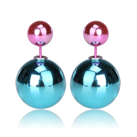 Gum Tee Misses Style Tribal Earrings - Metallic Sea Blue and Pink