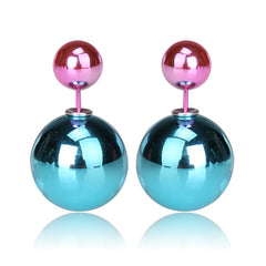 Gum Tee Mise en Style Tribal Earrings - Metallic Sea Blue and Pink