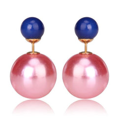 Gum Tee Misses Style Tribal Earrings - Metallic Baby Pink and Royal Blue
