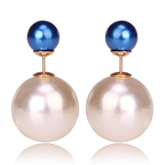Gum Tee Misses Style Tribal Earrings - Pearl White and Navy Blue