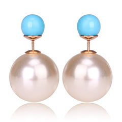 Gum Tee Misses Style Tribal Earrings - Pearl White and Light Blue