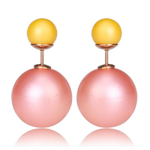 Gum Tee Misses Style Tribal Earrings - Matte Coral Pink and Yellow