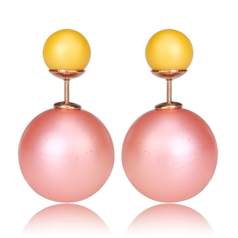 Gum Tee Mise en Style Tribal Earrings - Matte Coral Pink and Yellow