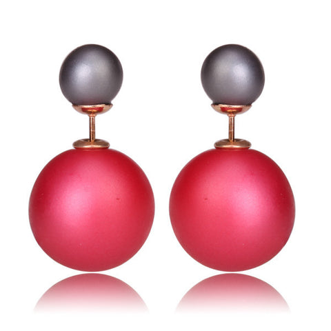 Gum Tee Misses Style Tribal Earrings - Matte Raspberry Red and Gray