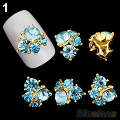 Gold and Blue Crystal 3D Nail Decor - 10 Pack