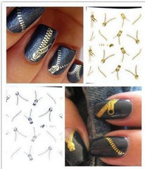 Nail Decor Decal Gold and Silver Zippers